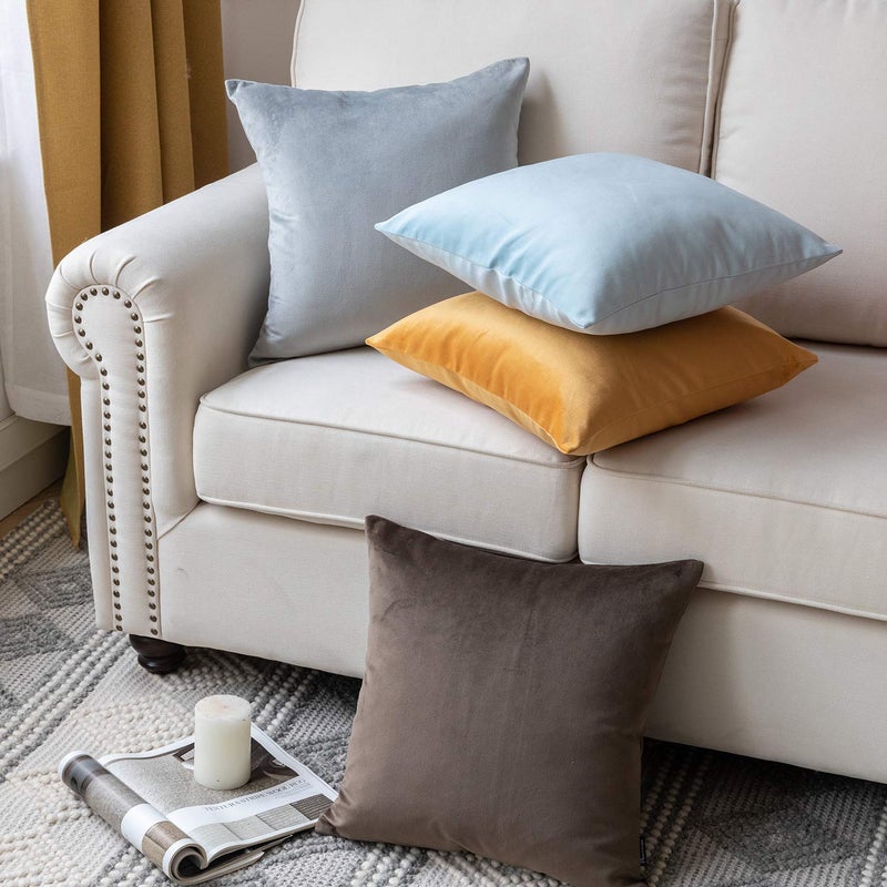 Phantoscope Pack of 2 Velvet Decorative Throw Decorative Pillow Cover Soft Solid Square Cushion Case for Couch Beige 12 x 20 inches 30 x 50 cm - Image 4